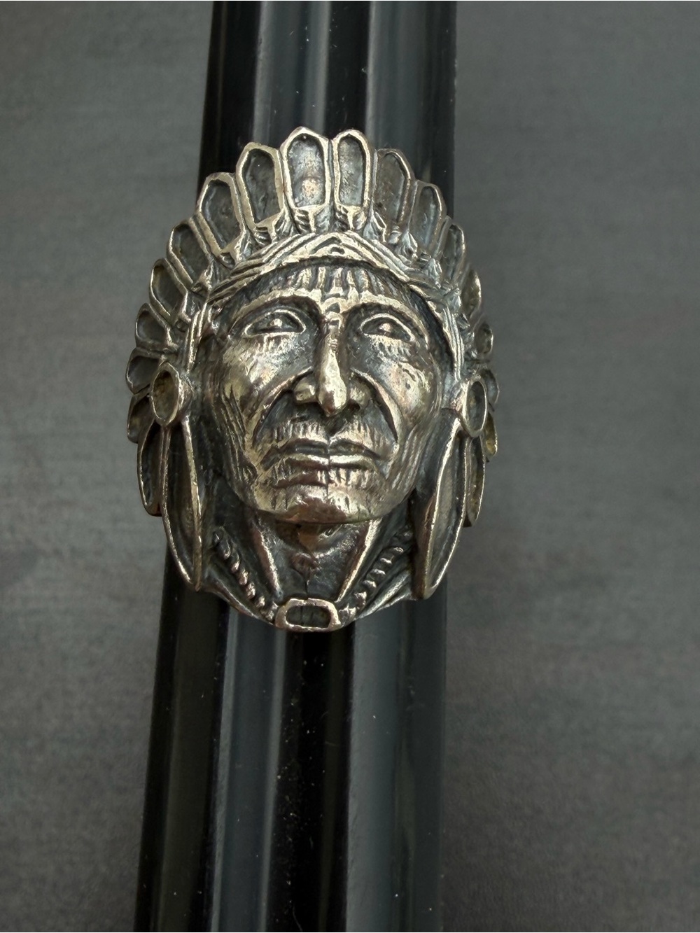 Sterling Silver Native Chief Ring - Silver